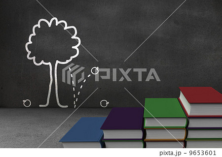 Steps made of books in front of tree doodle Steps made of books in front of tree doodle 9653601