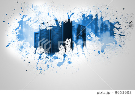 Splash on wall revealing server tower Splash on wall revealing server tower 9653602