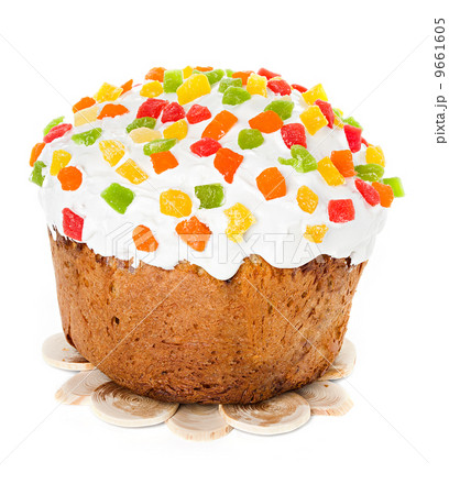 Easter cake with glace icing on white background 9661605
