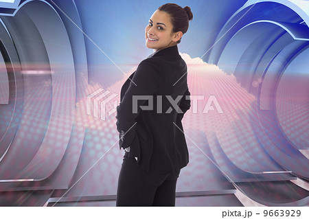 Composite image of happy businesswoman 9663929