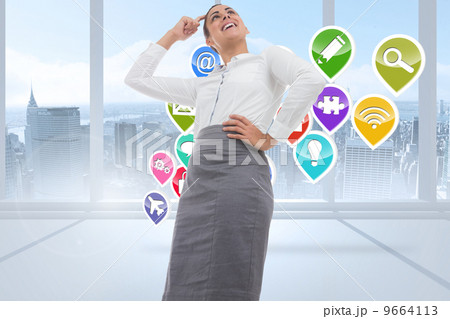 Composite image of smiling thoughtful businesswoman Composite image of smiling thoughtful businesswoman 9664113