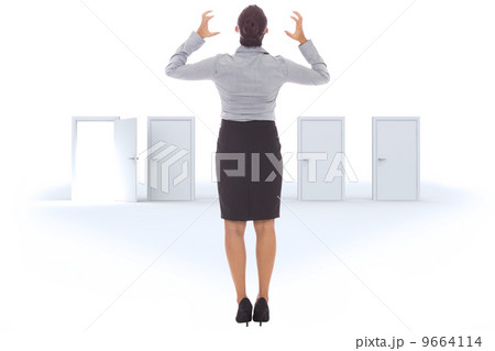 Composite image of frustrated businesswoman shouting 9664114