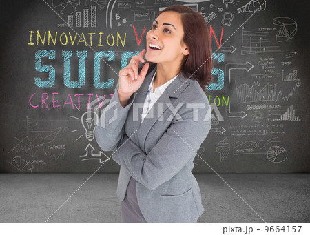 Composite image of smiling thoughtful businesswoman 9664157