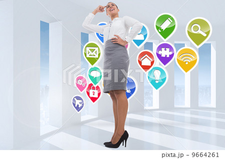 Composite image of smiling thoughtful businesswoman 9664261