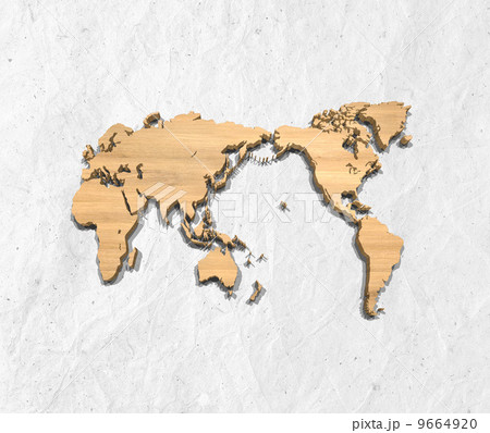 和紙の上の木製の世界地図 9664920