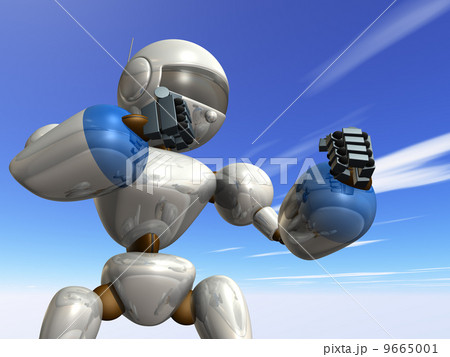 ファイティングポーズのロボットのイラスト素材