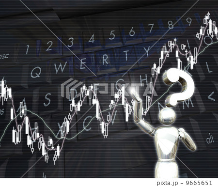 パソコンで株式投資を考えるロボット 9665651