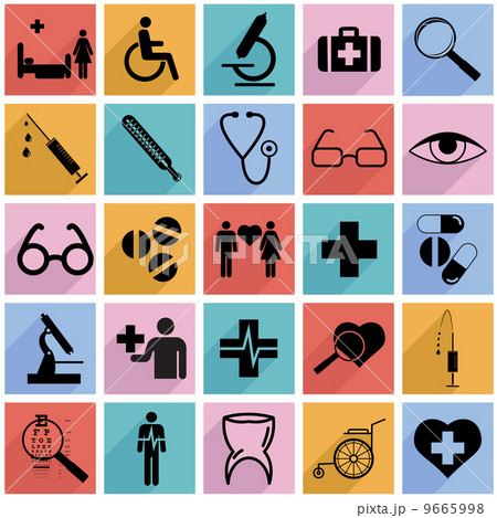 Collection flat icons with long shadow. Medicine symbols. Vector 9665998