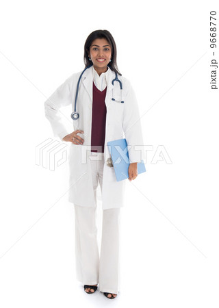 Cheerful Indian female doctor isolated in white background 9668770