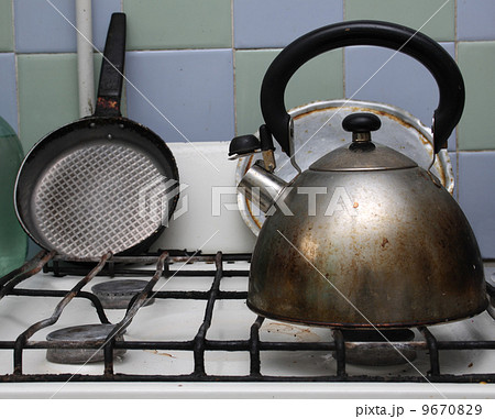 Gas stove with kettle on it Gas stove with kettle on it 9670829
