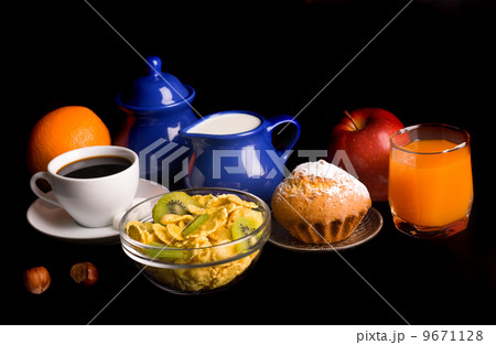 Healthy breakfast on black background Healthy breakfast on black background 9671128
