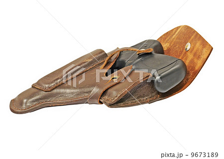 Pistol in leather holster.Isolated. Pistol in leather holster.Isolated. 9673189