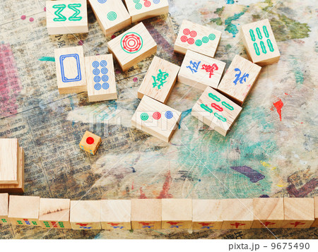 playing in mahjong game by wood tiles playing in mahjong game by wood tiles 9675490