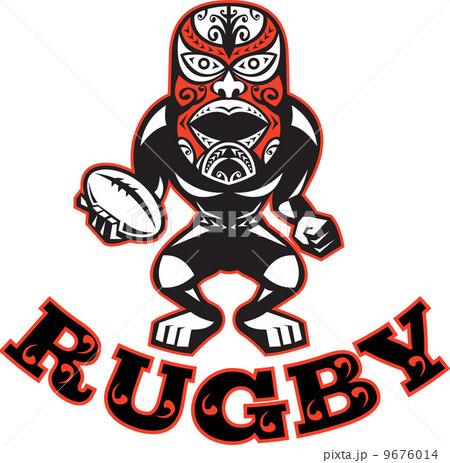 Maori Mask Rugby Player standing With Ball Maori Mask Rugby Player standing With Ball 9676014