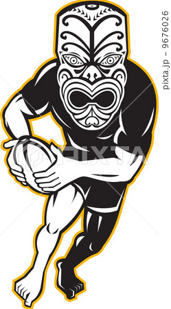 Maori Mask Rugby Player Running With Ball 9676026