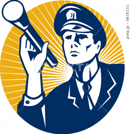 Policeman Security Guard With Flashlight Retro 9676151