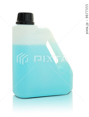 plastic gallon with blue liquid on white background plastic gallon with blue liquid on white background 9677355