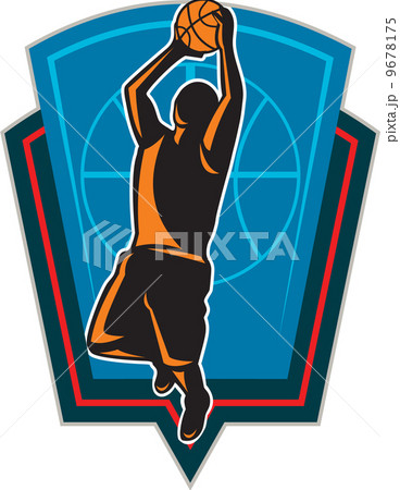 Basketball Player Rebounding Ball Shield Retro Basketball Player Rebounding Ball Shield Retro 9678175
