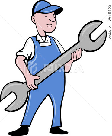 mechanic with spanner wrench standing 9678405