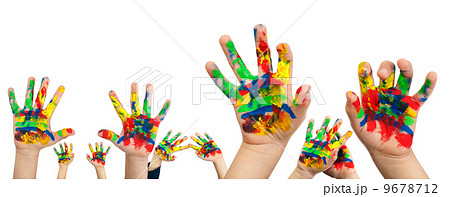 Boy hands painted with colorful paint 9678712