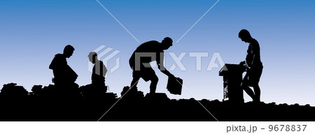 Construction workers put shingles on a roof Construction workers put shingles on a roof 9678837