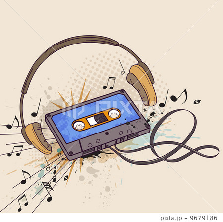 Audiocassette and headphones Audiocassette and headphones 9679186