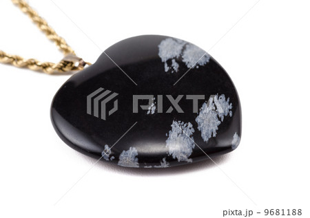Snowflake obsidian heart with golden chain 9681188