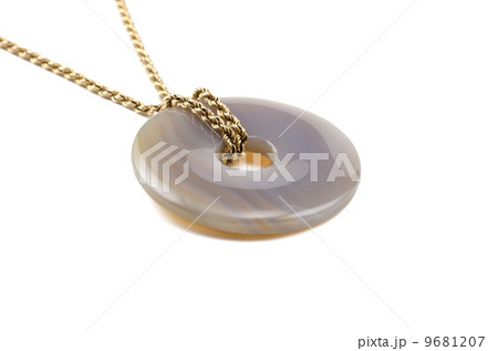 Blue lace agate stone donut on golden chain 9681207