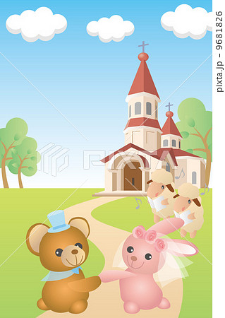 クマとウサギの結婚式のイラスト素材