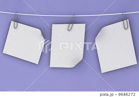 Paper are hanging in the row on the white background 9686272