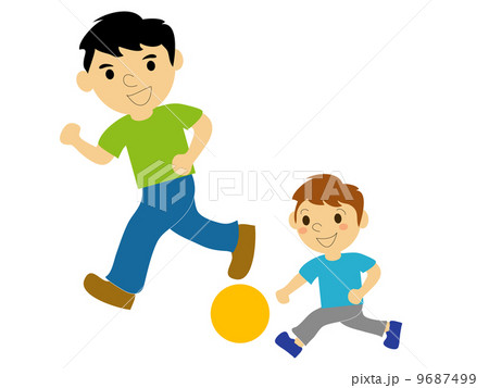 息子とサッカーをするイラストのイラスト素材
