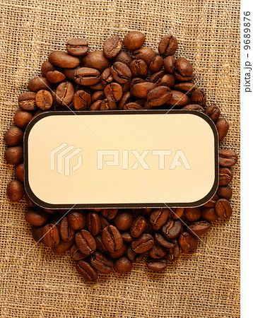 Brown coffee beans with blank label 9689876