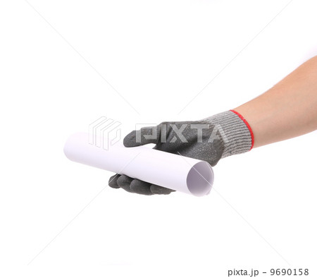 Hand holding rolled paper. Hand holding rolled paper. 9690158