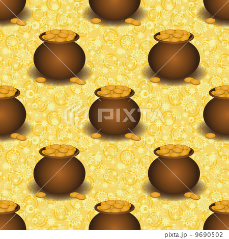 Seamless background, pots with gold 9690502