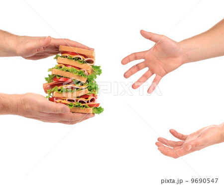 Tasty sandwich in hands. Tasty sandwich in hands. 9690547