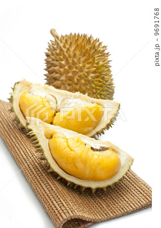 Close up of peeled durian isolated on white background. 9691768