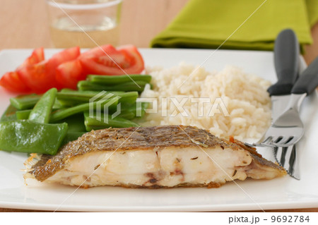 flounder with rice on plate flounder with rice on plate 9692784