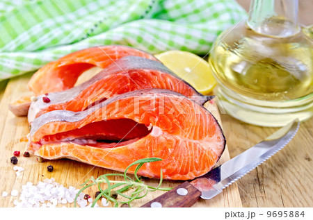 Trout on board with oil and salt 9695884