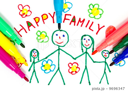 Felt tip pens and drawing of family Felt tip pens and drawing of family 9696347