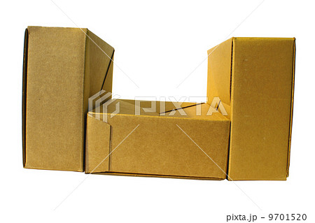 close-up of three cardboard boxes white background close-up of three cardboard boxes white background 9701520