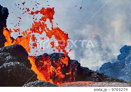 Erupting lava, Hawaii Volcanoes National Park, Hawaii 9703274