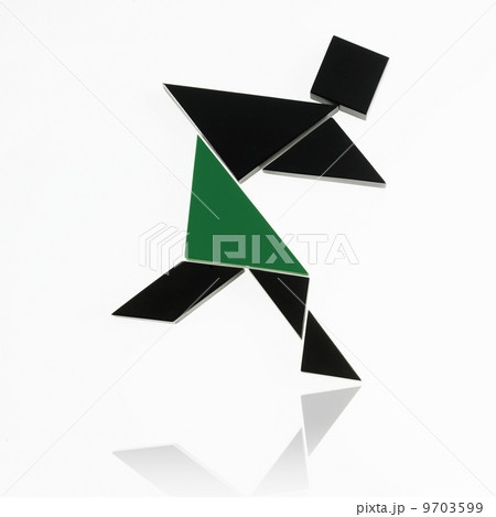 A number of triangles, squares and shapes arranged to represent a human being, in motion or action. A number of triangles, squares and shapes arranged to represent a human being, in motion or action. 9703599