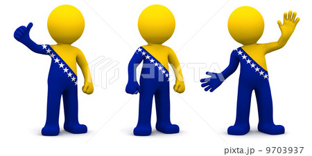 3d character textured with flag of Bosnia and Herzegovina isolated on white background 9703937