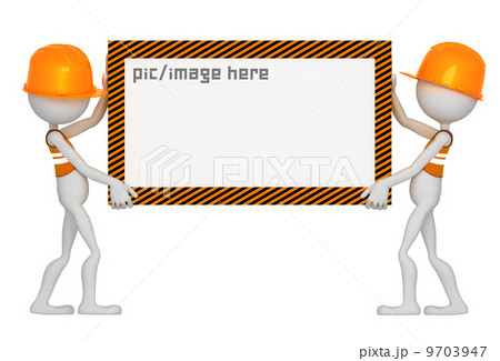 Construction workers holding blank white board 9703947