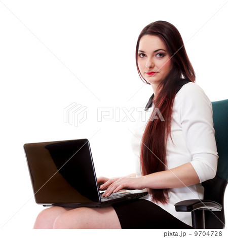 business woman working on computer isolated 9704728