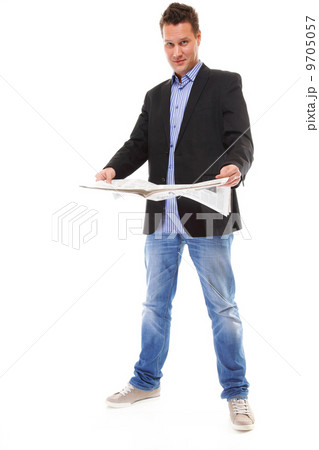 Businessman reading a newspaper isolated 9705057