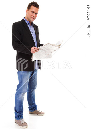 Businessman reading a newspaper isolated 9705143