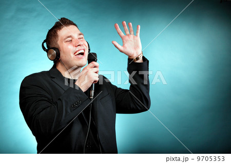 man singing into microphone happy karaoke signer man singing into microphone happy karaoke signer 9705353