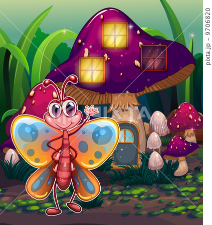 A butterfly in front of the mushroom house A butterfly in front of the mushroom house 9706820