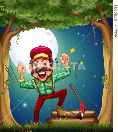 A very cheerful lumberjack at the forest A very cheerful lumberjack at the forest 9706951